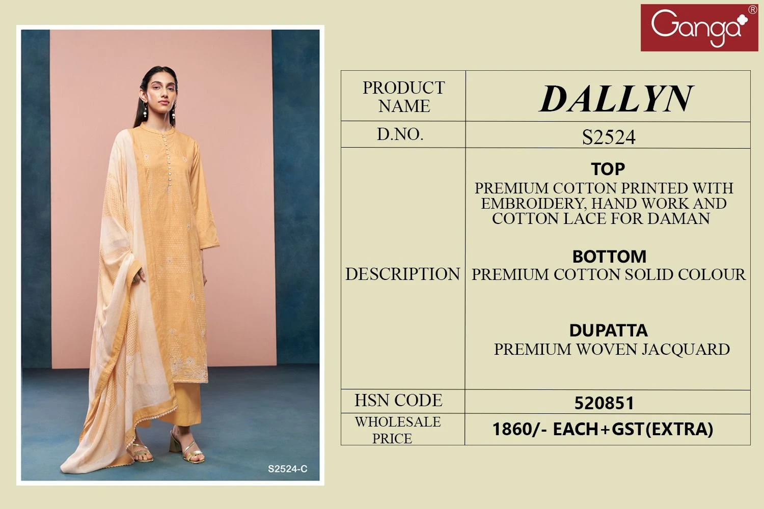 Ganga Dallyn 2524 Premium Cotton Printed Wholesale Fancy Salwar Suit Catalog — Wholesale Salwar Suits, Ganga wholesale from Surat - Gallery Image 5